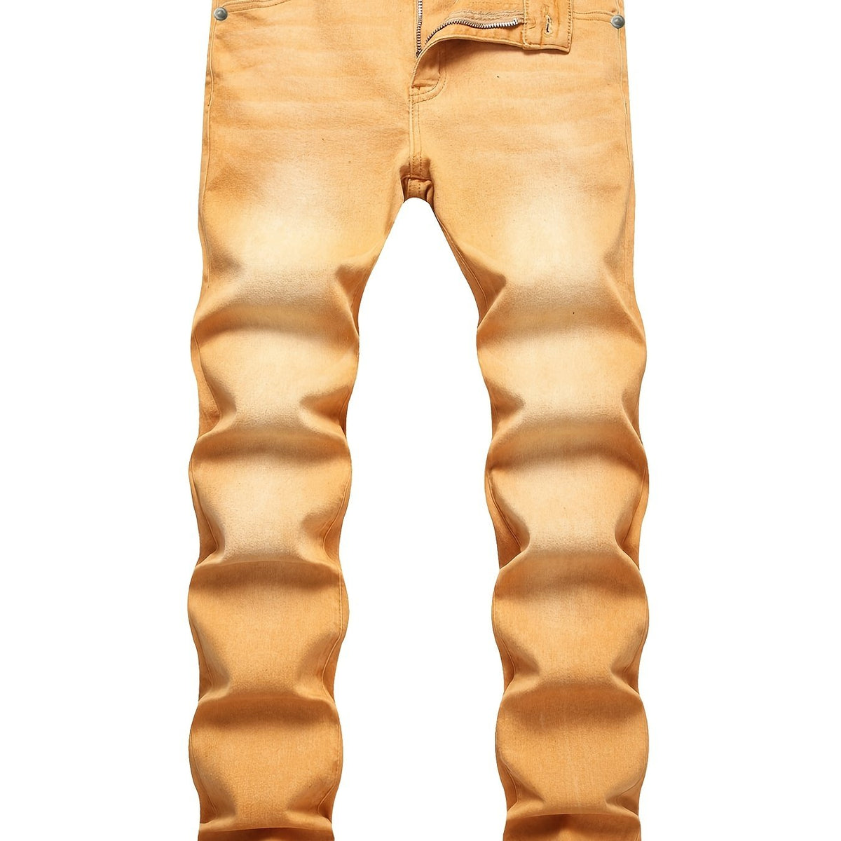 Solid Washed Denim Pants Mens Straight Leg Slim Fit Jeans