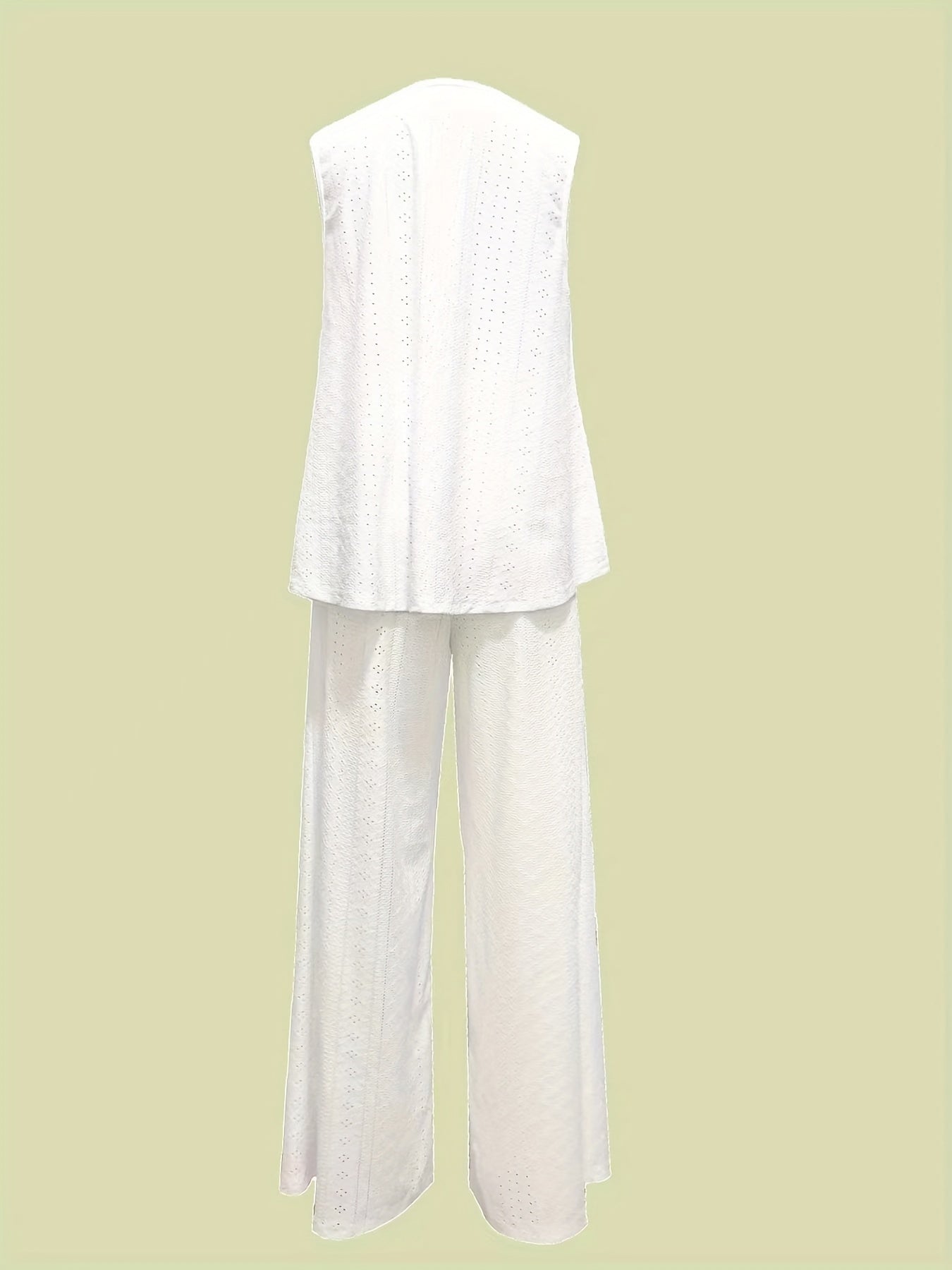 Casual Eyelet Tank Top & Wide Leg Pants Set Women's Outfit