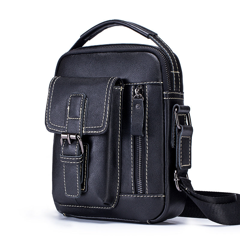 Cowhide Boy Satchel Leather Shoulder Bag Men's Retro Vertical Messenger Bag