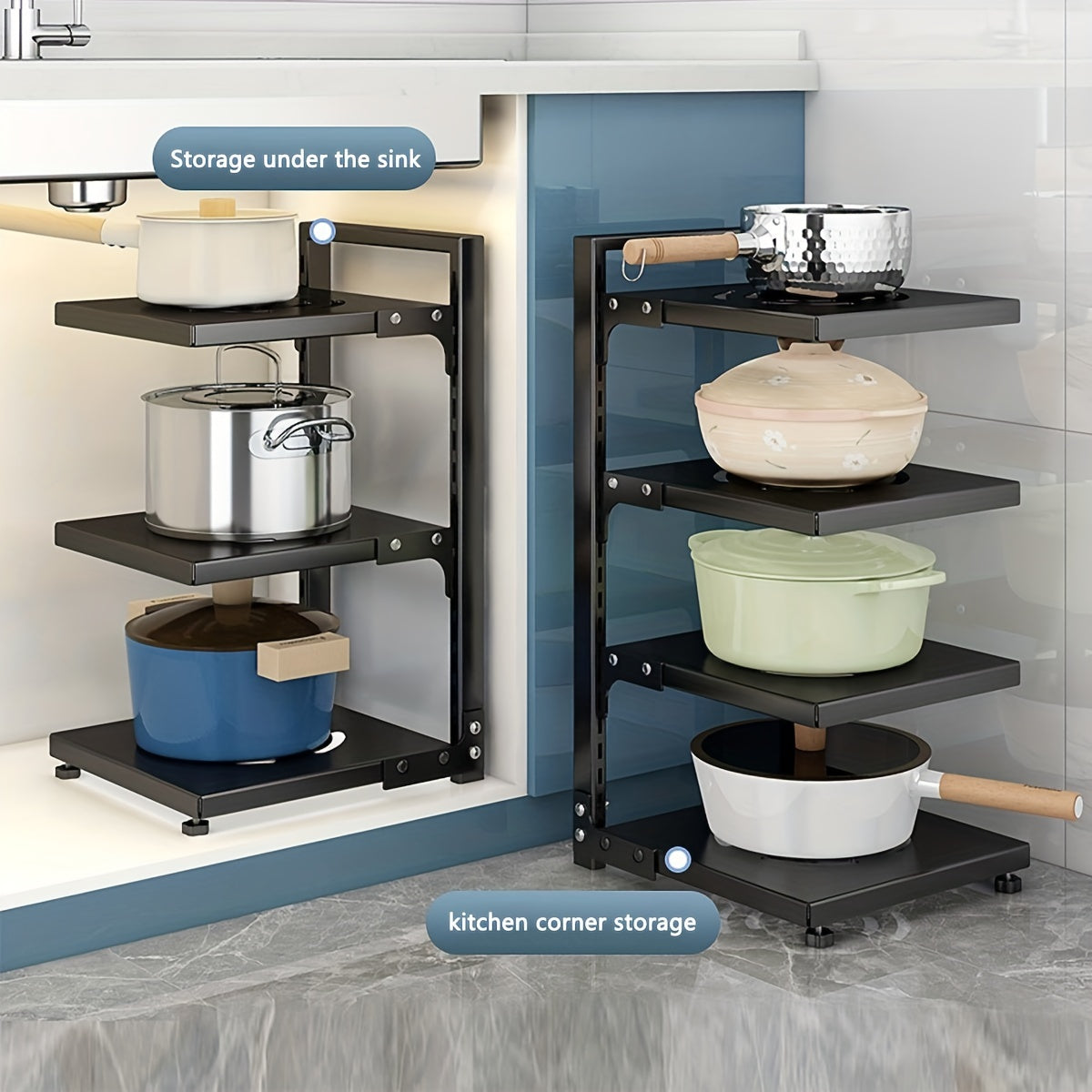 Adjustable Pan Organizer Rack For Cabinet Storage