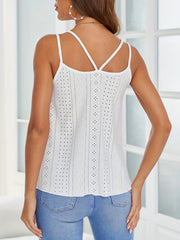 Eyelet Notched Neck Spaghetti Strap Top Summer Casual Cami