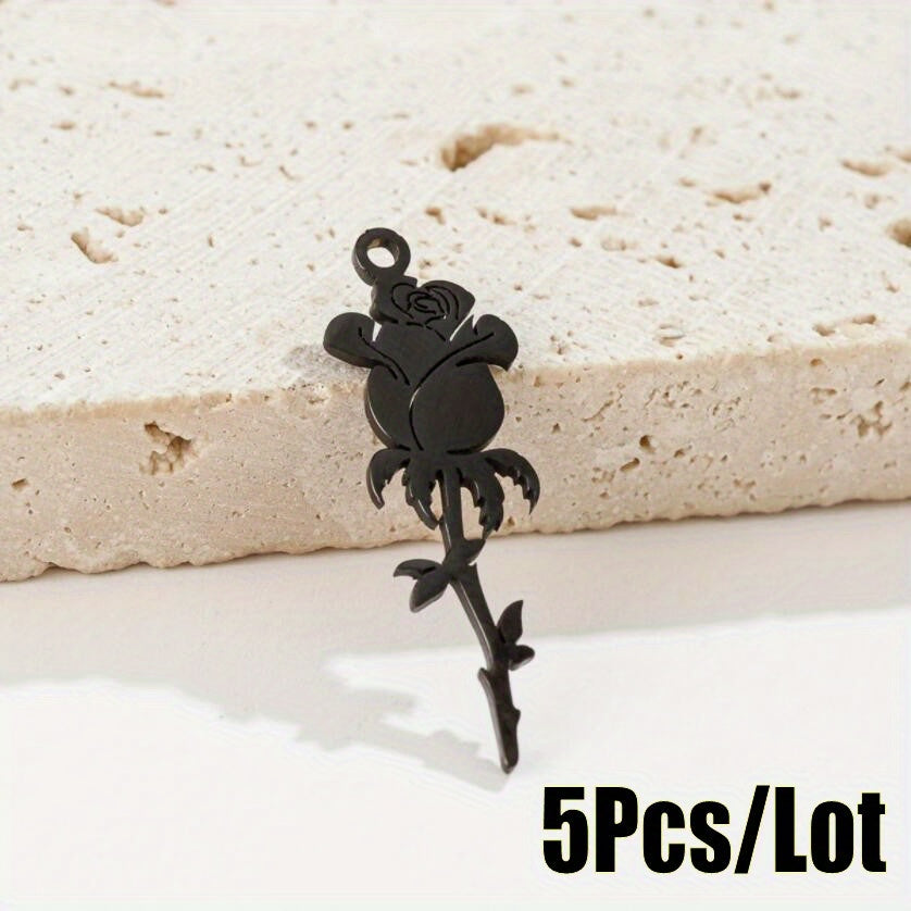 5PCS Stainless Steel Hollow Rose Flower Charms Pendants