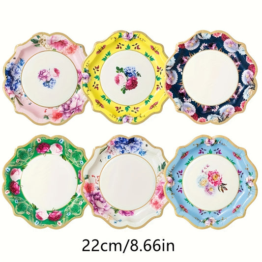 48pcs Chinese Style Disposable Paper Dinner Plate Large Flower Pattern