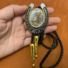 Letter J Metal Neckline Necklace Tie Retro Western Denim Shirt