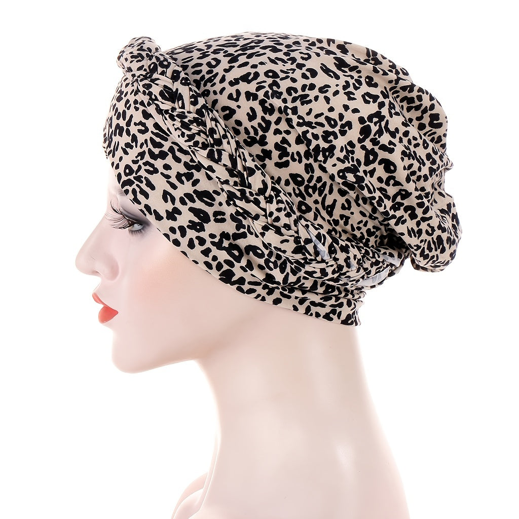 Leopard Print Turban Cap Women Head Wraps Lightweight Beanie