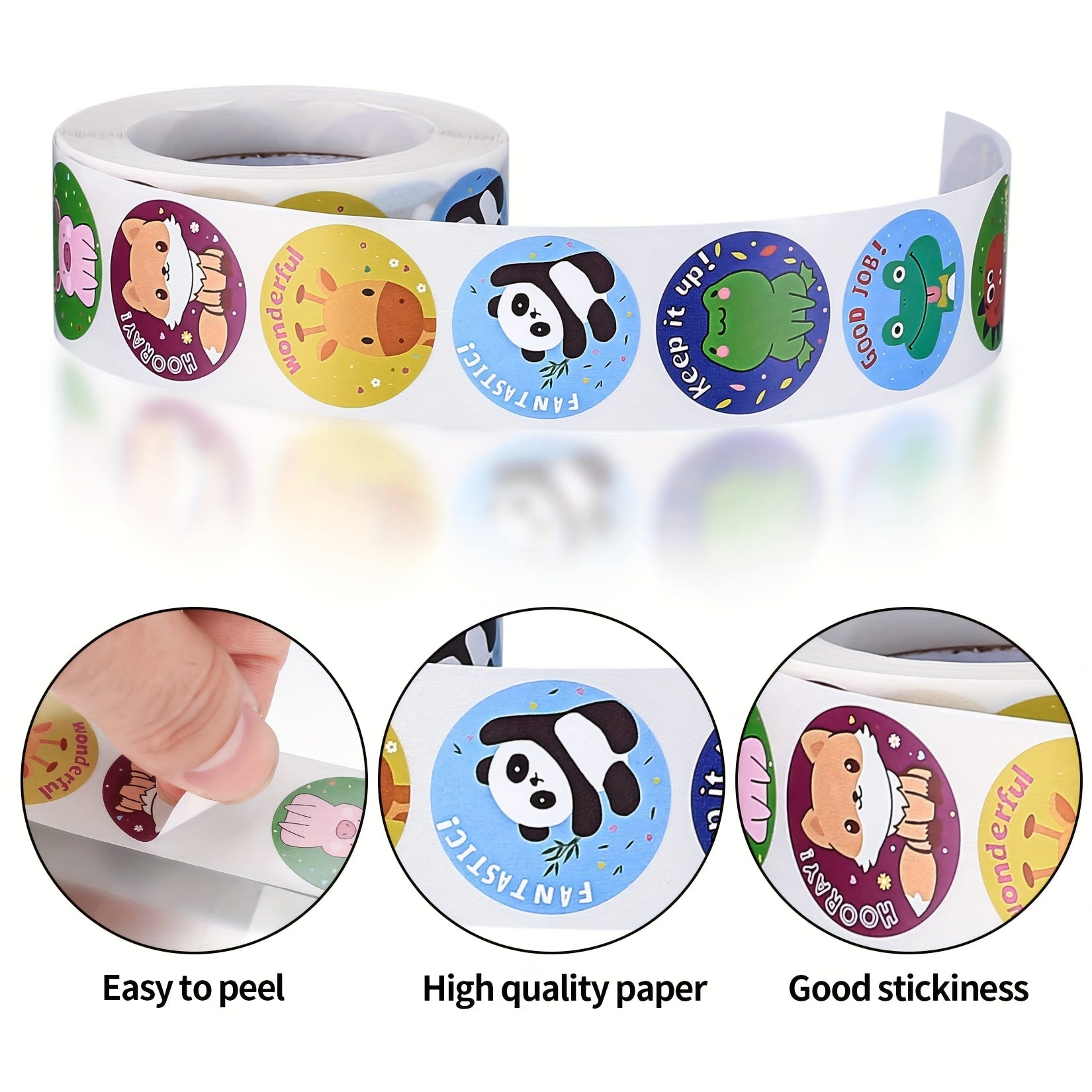 2000pcs Colorful Reward Stickers for Kids Animals & Phrases Self Adhesive