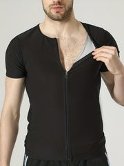 Men's Sauna Sweat Workout Crew Neck T-shirt Full Zip Body Shapewear