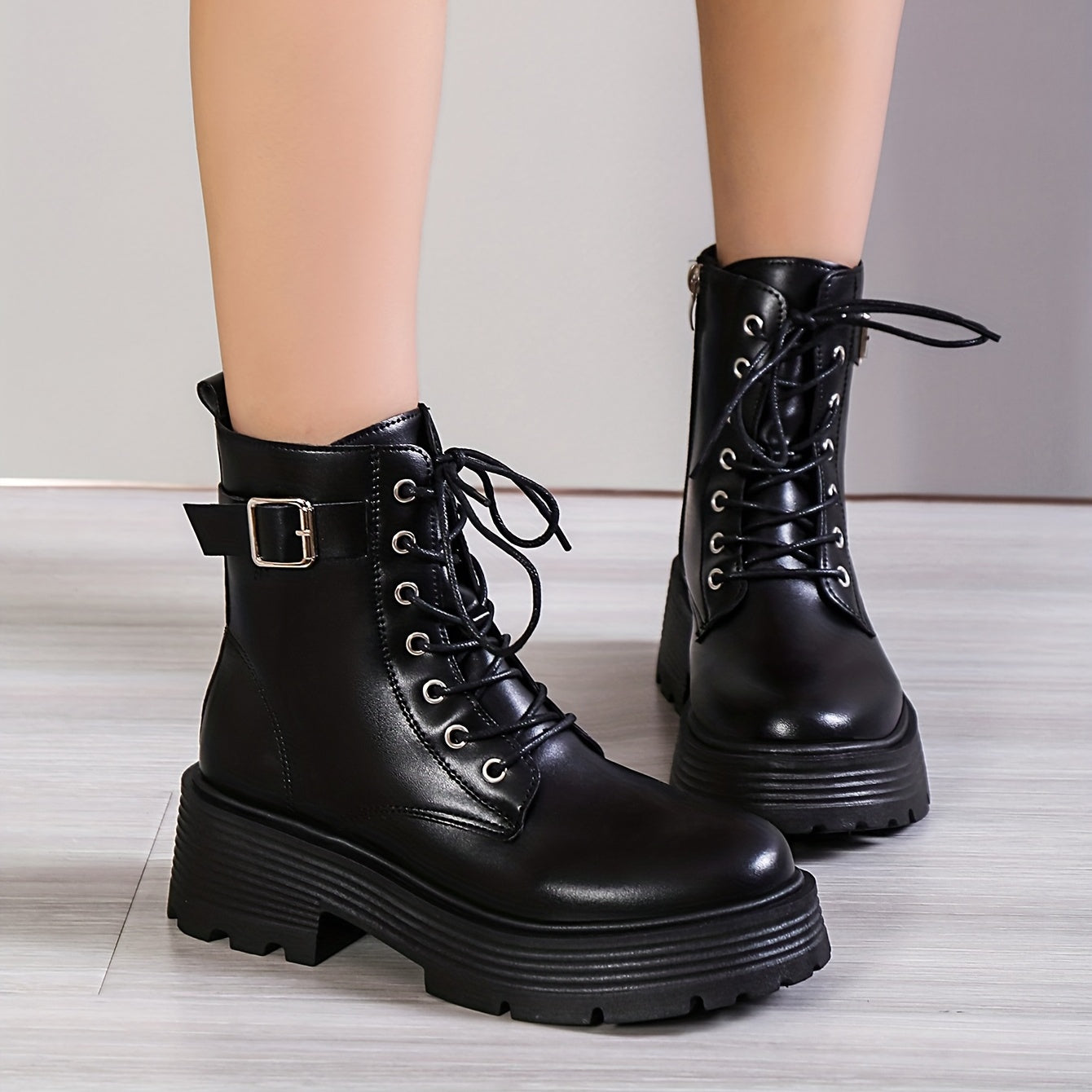 Women's Platform Ankle Boots Chunky Heeled Combat Boots
