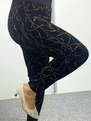  Sporty Leggings Women's Golden Dot Print High Rise Skinny Leggings