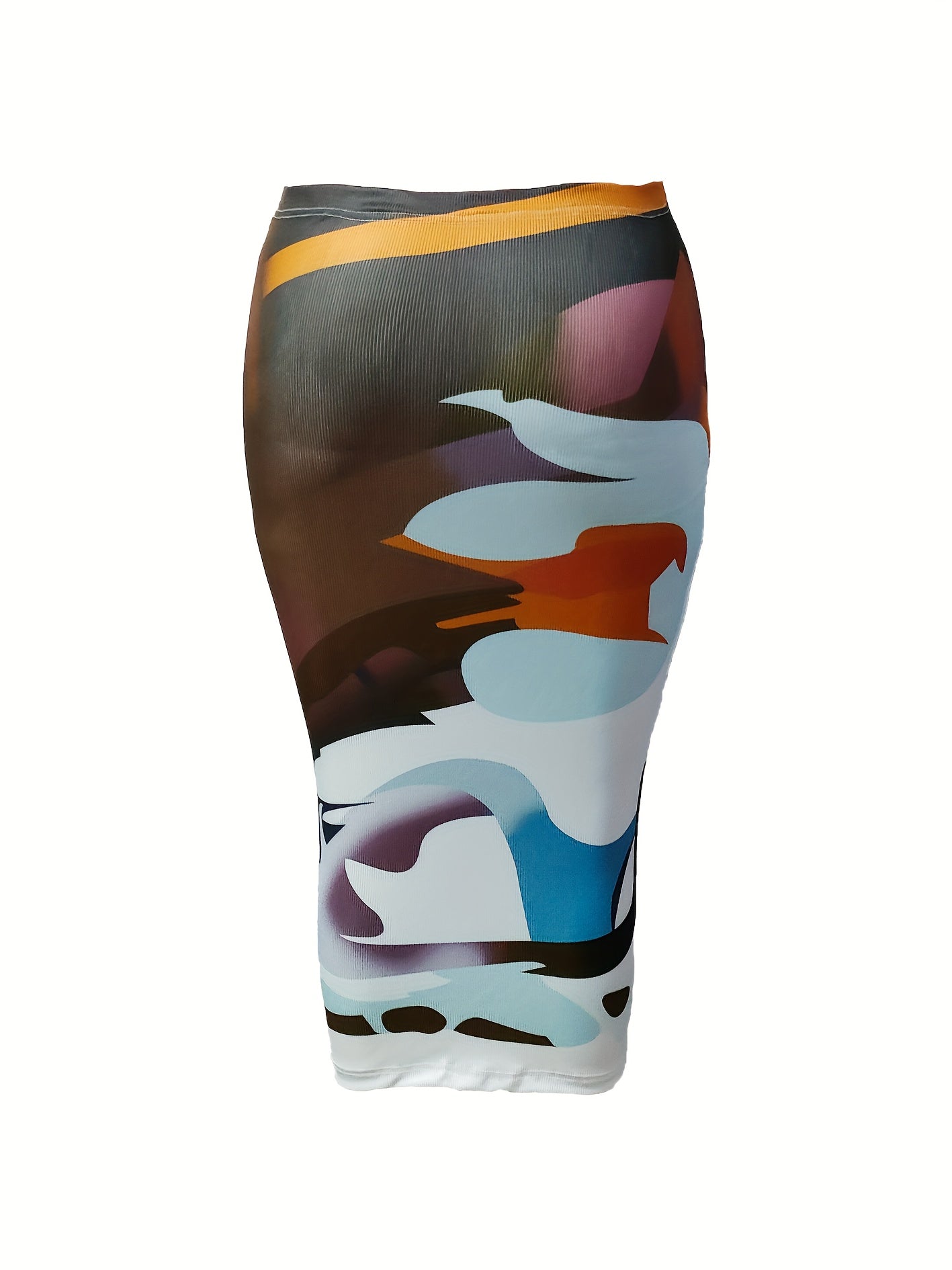 Women's Plus Random Print Elastic High Rise Midi Skirt