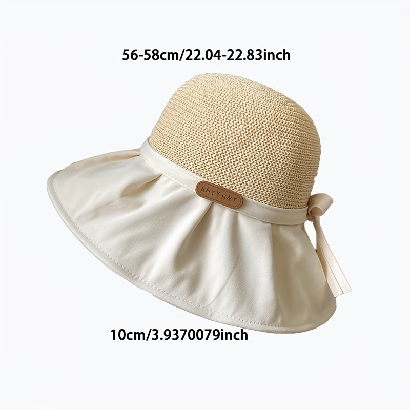 Bowknot Stitching Bucket Hat Foldable Wide Brim Crochet Sun Hat