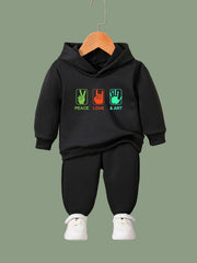 2pcs PEACE LOVE & ART Graphic Hoodies Pants Set Girls