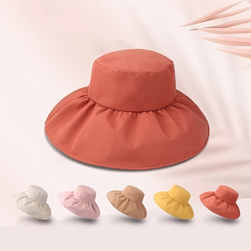 Wide Brim Sun Hat Solid Sunscreen Foldable Bucket Hats Cotton Beach Travel