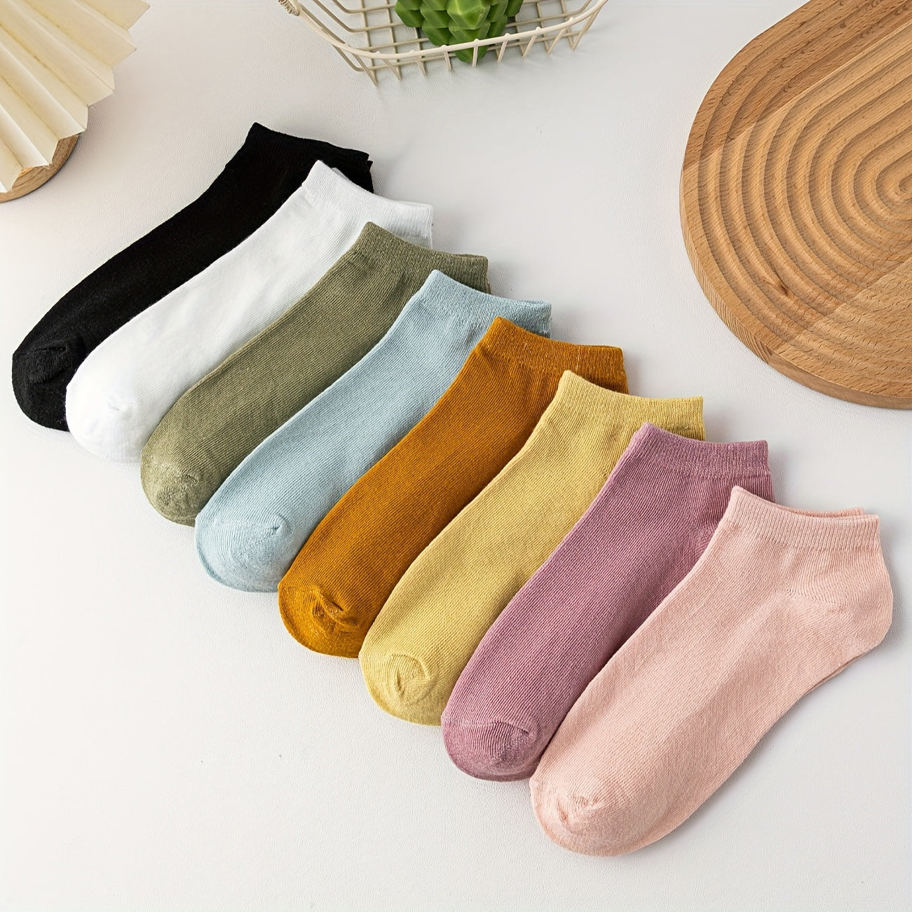 8 Pairs Solid Crew Socks Women's Stockings