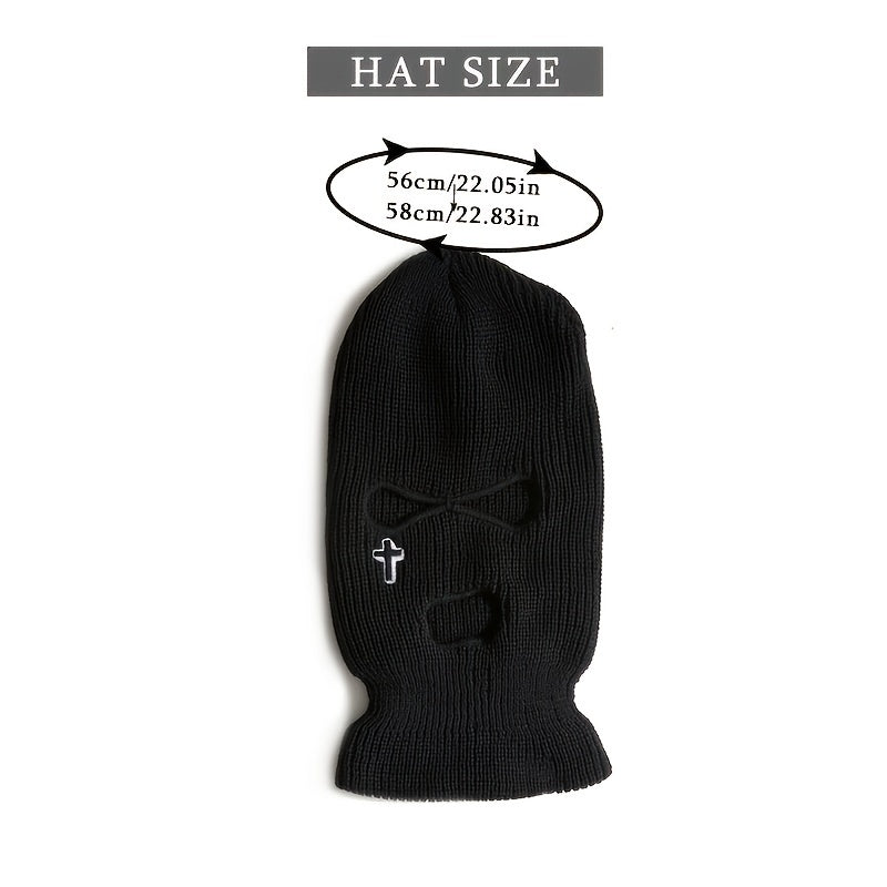 Cross Embroidered Three Hole Balaclava Hat Ski Mask
