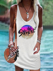 Sunset Print Tank Dress Sleeveless Casual Dress