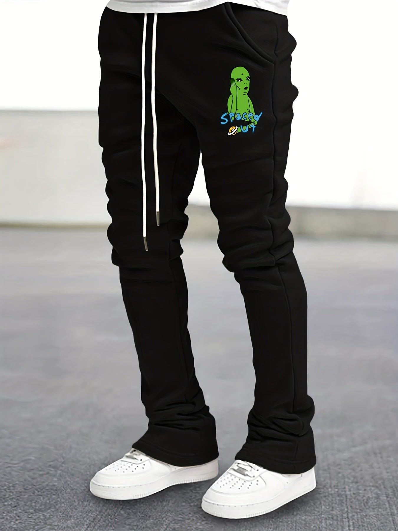 Men's Alien Pattern Drawstring Bell Bottom Pants