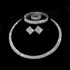 Rhinestone Crystal Jewelry Set: Choker Necklace, Earrings, Bracelet & Ring