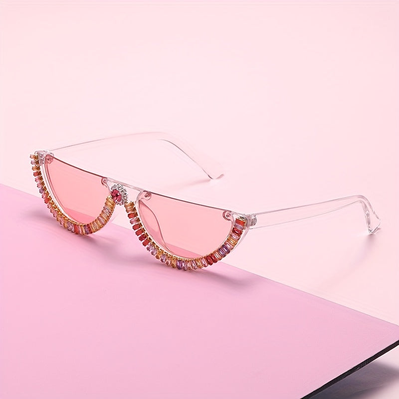 Y2K Semi Rimless Sunglasses Zircon Decorative Glasses