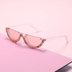 Y2K Semi Rimless Sunglasses Zircon Decorative Glasses