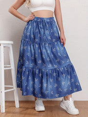  Floral Print Drawstring Elastic Maxi Skirt
