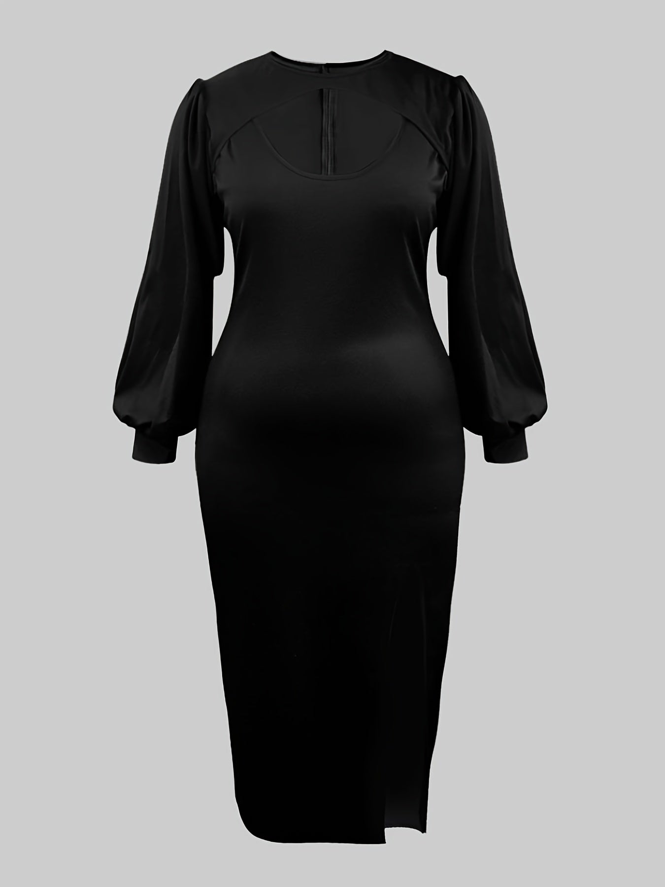  Sexy Dress Women's Plus Solid Lantern Sleeve Cut Out Round Neck Bodyco