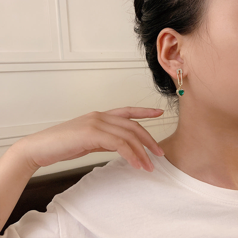 925 Silver Needle Zircon Green Crystal Earrings