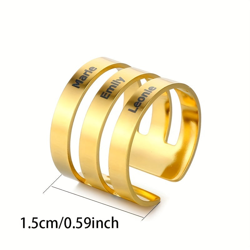 Personalized Engraved Name Ring Stainless Steel Adjustable Finger Ring