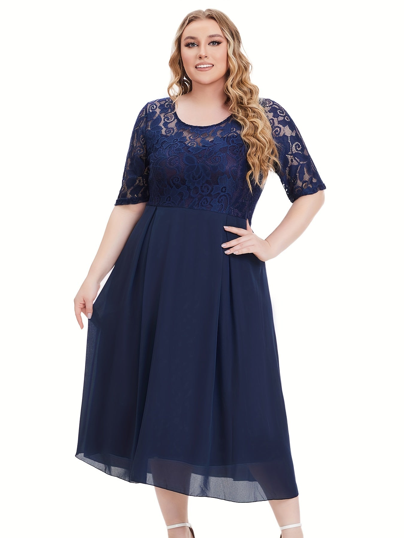  Women's Lace Sleeve Midi Dress