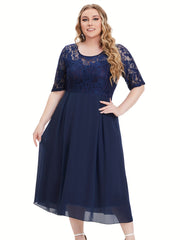  Women's Lace Sleeve Midi Dress
