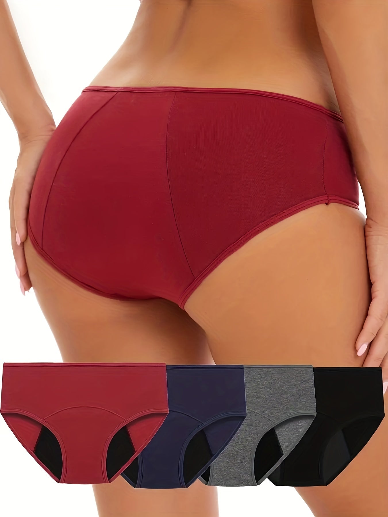 4pcs Solid Period Panties & Comfy Leak proof Stretchy Intimates Panties