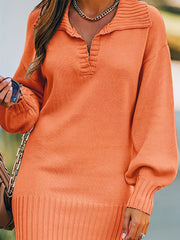  Solid Lantern Sleeve Sweater Dress