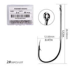 50pcs Circle Carp Eyed Fishing Hook Set Size 1-22 Japan Fishhooks for Seawater