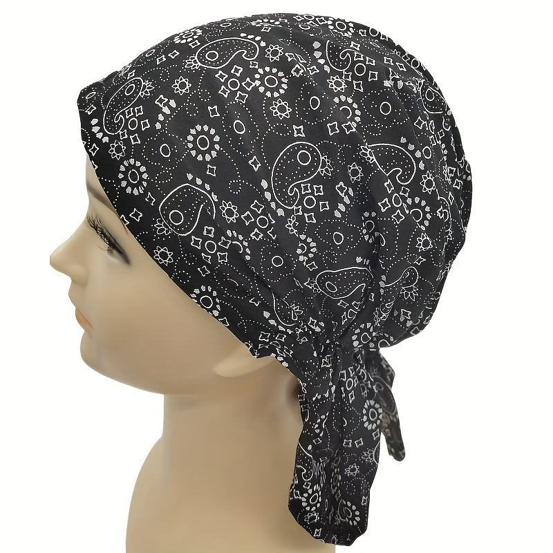 Geometric Paisley Print Turban Breathable Bandana Cotton Lightweight Hijab Hat