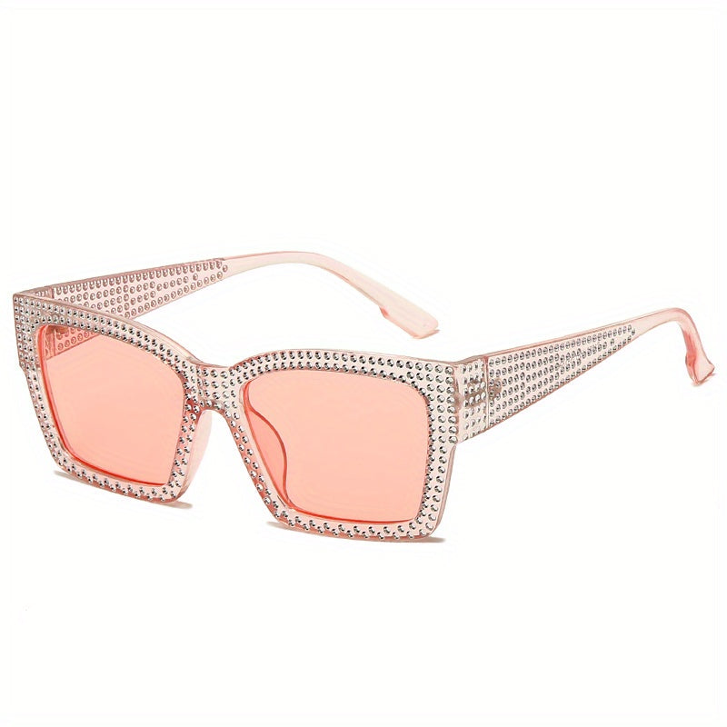 Square Frame Sunglasses Rhinestone Decor Stylish Cat Eye Eyeglasses