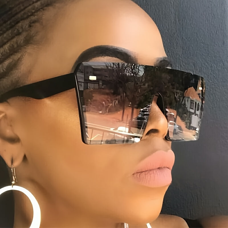 Rimless Square Sunglasses Women's Large Frame Sunshade Eyewear