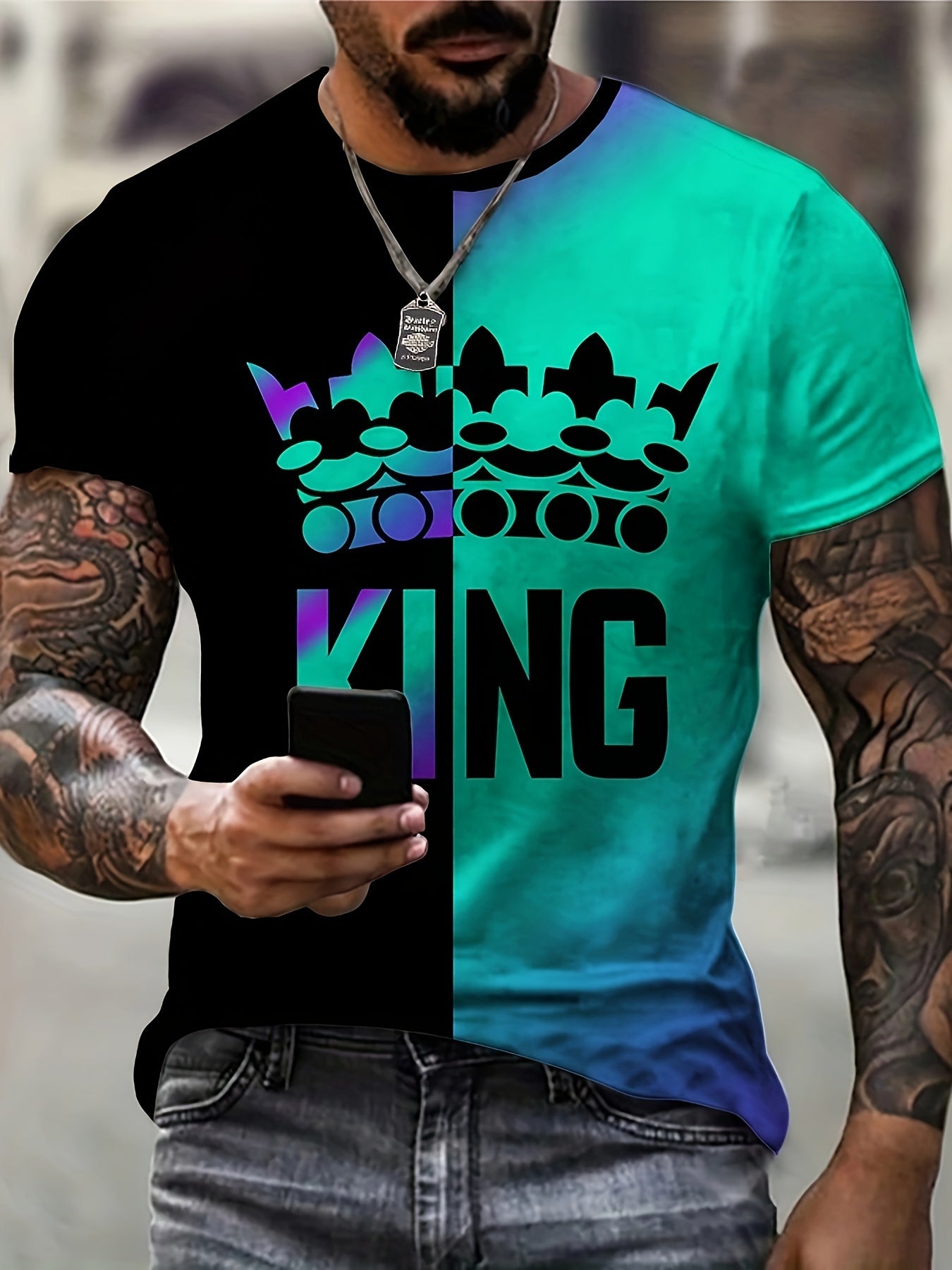 Colorful King Letter Graphic Print Men's T Shirt