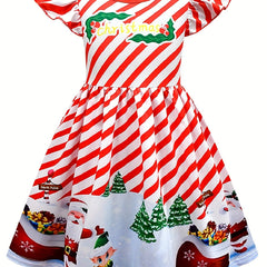 Santa Pattern A line Dress Girl's Christmas Outfit Kids Costume