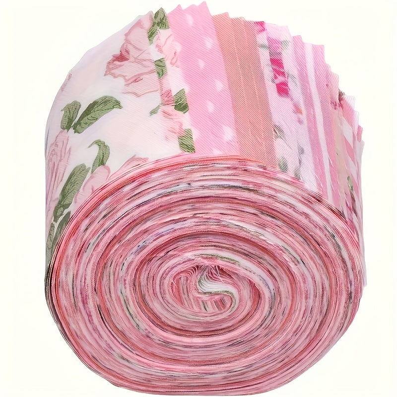 42 Pack Pink Jelly Roll Fabric Strips Pre Cut Quilting Strips Vintage Floral Pat