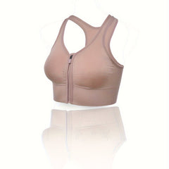 Cut Out Zipper Sports Bra Breathable Push Up Shockproof Women's Underwear