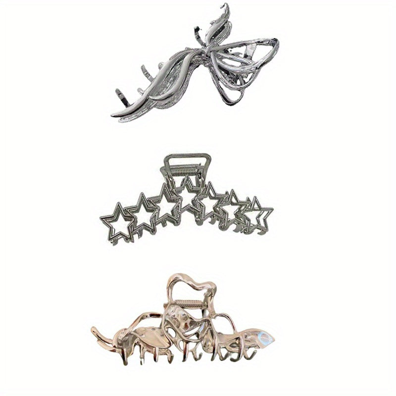 3pcs Metal Hair Claw Clip Non Slip Hair Grip Hollow Styling Accessory