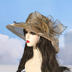Wide Brim Organza Sun Hat Mesh Flower Summer Travel Beach Hats