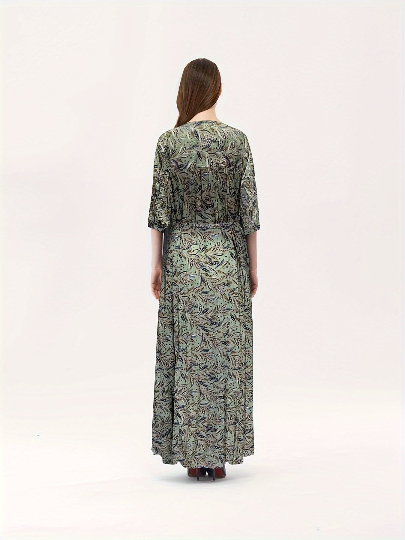  Tropical Print Boho Kaftan Maxi Dress