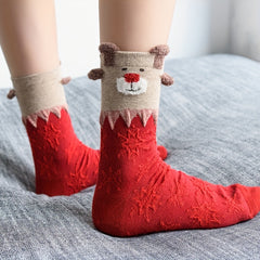 3 Pairs Elk Pattern Socks Comfy Christmas Mid Tube Women's Stockings