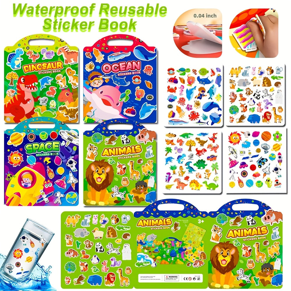 Waterproof Reusable Sticker Book for Kids - Dinosaur Animals Space Vehicles Ocea