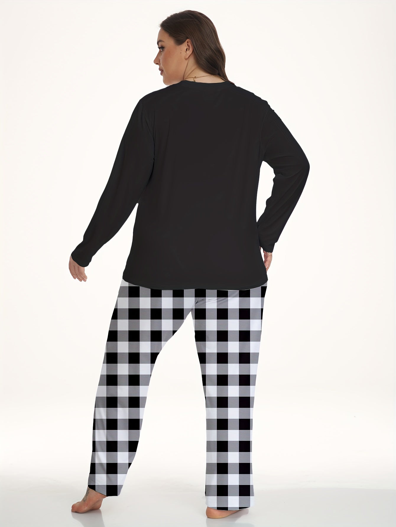  Colorblock Gingham & Dandelion Print Pajama Set