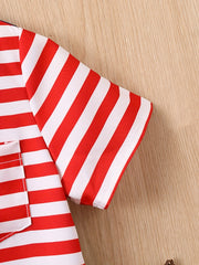 Boys Stars & Stripes Print Shirt Short Sleeve Collared Tops For Kids Summer