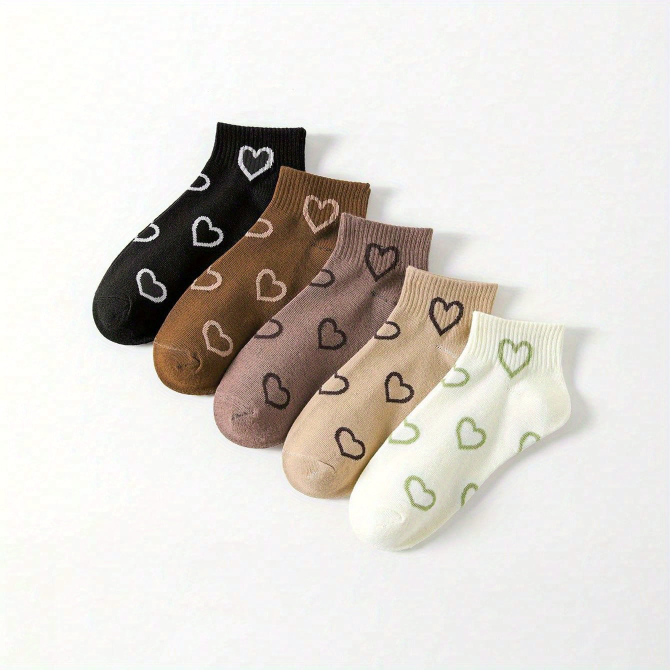 5 Pairs Heart Short & Crew Socks Women's Stockings