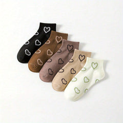5 Pairs Heart Short & Crew Socks Women's Stockings