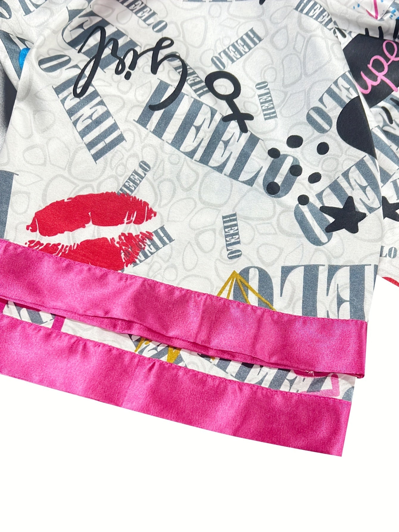  Y2K Pajamas Set Women's Plus Graffiti Print Satin Lounge 2 Piece